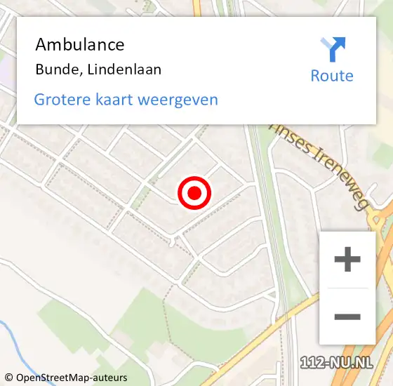 Locatie op kaart van de 112 melding: Ambulance Bunde, Lindenlaan op 25 juni 2014 09:37