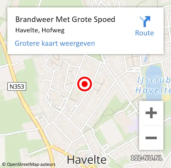 Locatie op kaart van de 112 melding: Brandweer Met Grote Spoed Naar Havelte, Hofweg op 25 juni 2014 09:39