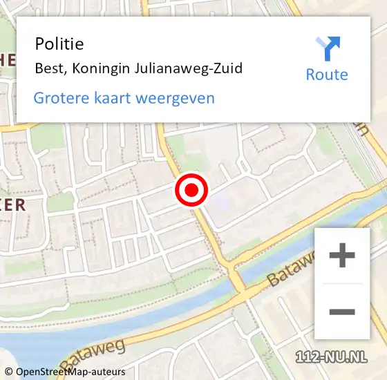 Locatie op kaart van de 112 melding: Politie Best, Koningin Julianaweg-Zuid op 6 oktober 2021 14:14