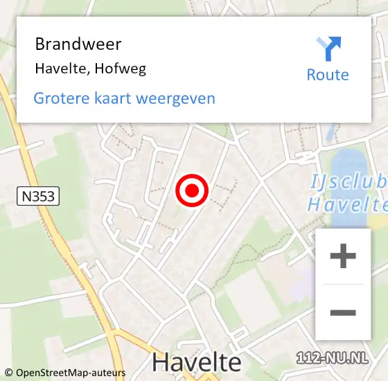 Locatie op kaart van de 112 melding: Brandweer Havelte, Hofweg op 25 juni 2014 09:40