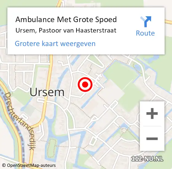 Locatie op kaart van de 112 melding: Ambulance Met Grote Spoed Naar Ursem, Pastoor van Haasterstraat op 6 oktober 2021 14:42