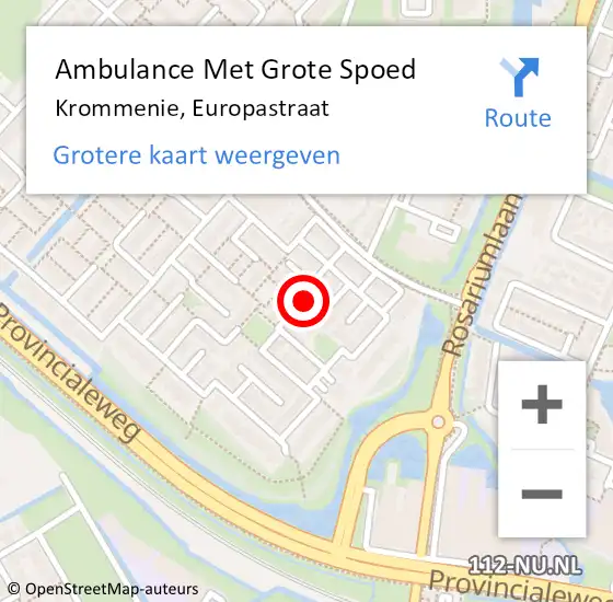 Locatie op kaart van de 112 melding: Ambulance Met Grote Spoed Naar Krommenie, Europastraat op 6 oktober 2021 14:49