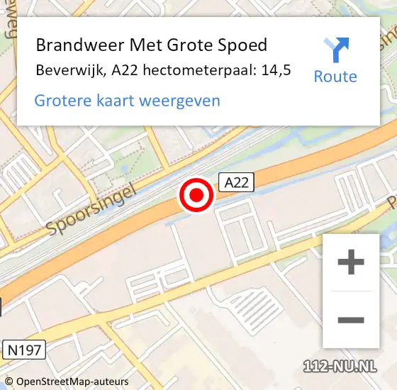 Locatie op kaart van de 112 melding: Brandweer Met Grote Spoed Naar Beverwijk, A22 hectometerpaal: 14,5 op 6 oktober 2021 14:50