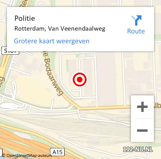 Locatie op kaart van de 112 melding: Politie Rotterdam, Van Veenendaalweg op 6 oktober 2021 14:51