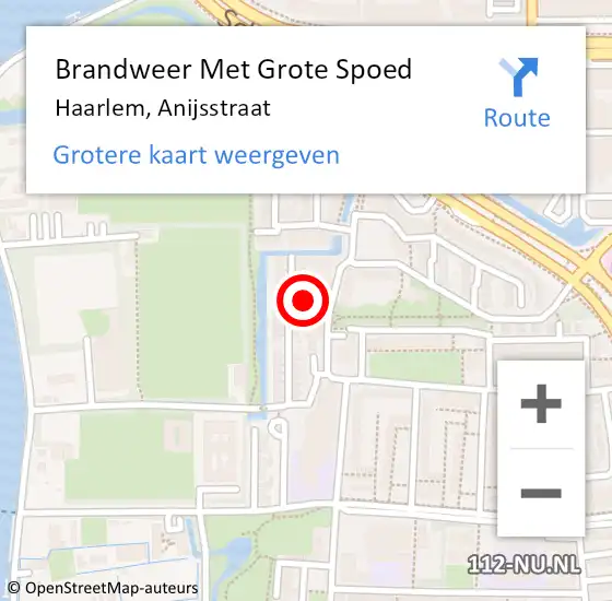 Locatie op kaart van de 112 melding: Brandweer Met Grote Spoed Naar Haarlem, Anijsstraat op 6 oktober 2021 14:55