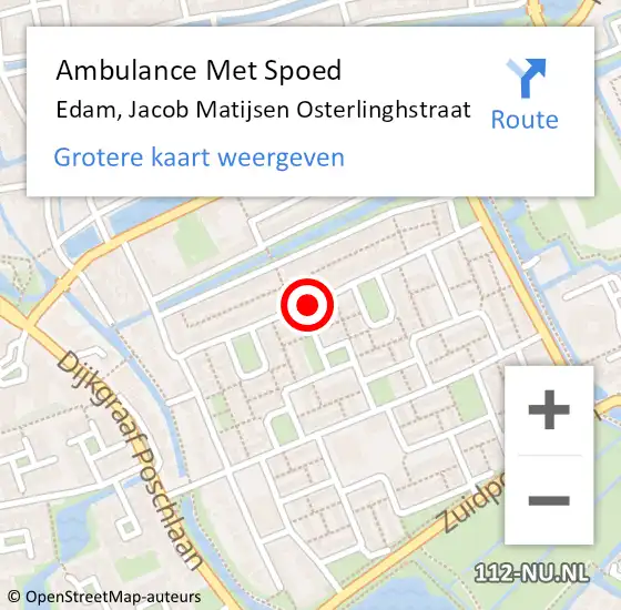 Locatie op kaart van de 112 melding: Ambulance Met Spoed Naar Edam, Jacob Matijsen Osterlinghstraat op 6 oktober 2021 14:56