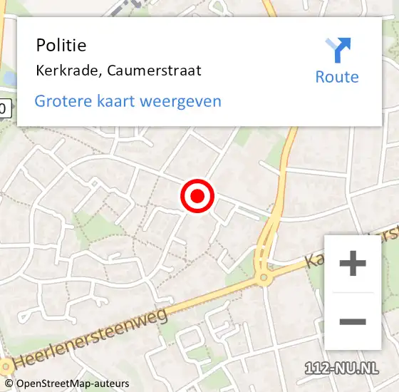 Locatie op kaart van de 112 melding: Politie Kerkrade, Caumerstraat op 6 oktober 2021 15:00