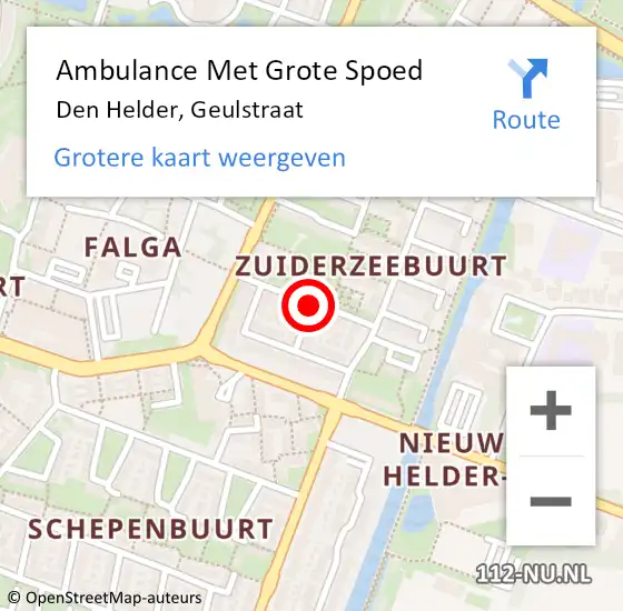 Locatie op kaart van de 112 melding: Ambulance Met Grote Spoed Naar Den Helder, Geulstraat op 6 oktober 2021 15:12