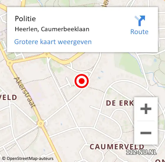 Locatie op kaart van de 112 melding: Politie Heerlen, Caumerbeeklaan op 6 oktober 2021 15:19