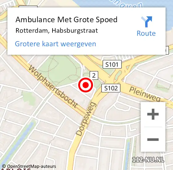 Locatie op kaart van de 112 melding: Ambulance Met Grote Spoed Naar Rotterdam, Habsburgstraat op 6 oktober 2021 15:20