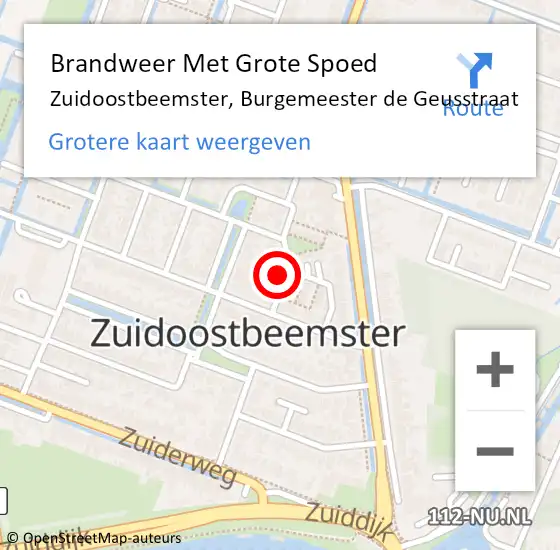 Locatie op kaart van de 112 melding: Brandweer Met Grote Spoed Naar Zuidoostbeemster, Burgemeester de Geusstraat op 6 oktober 2021 15:24