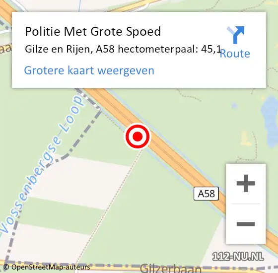 Locatie op kaart van de 112 melding: Politie Met Grote Spoed Naar Gilze en Rijen, A58 hectometerpaal: 45,1 op 6 oktober 2021 15:37