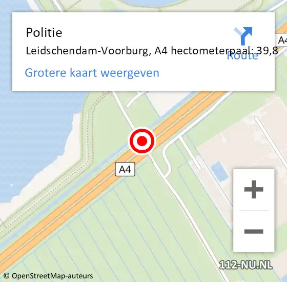 Locatie op kaart van de 112 melding: Politie Leidschendam-Voorburg, A4 hectometerpaal: 39,8 op 6 oktober 2021 16:03