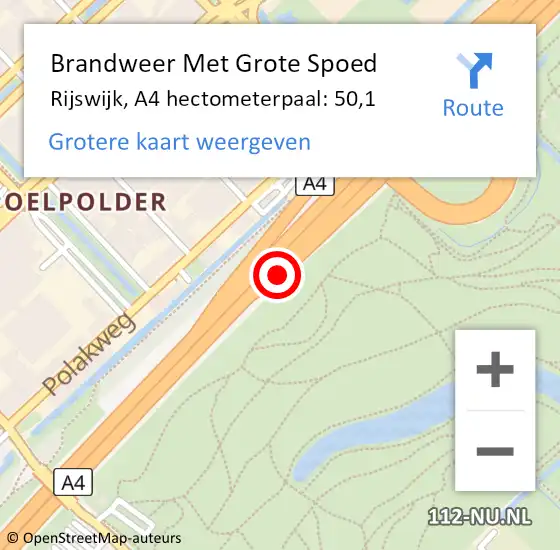 Locatie op kaart van de 112 melding: Brandweer Met Grote Spoed Naar Rijswijk, A4 hectometerpaal: 50,1 op 6 oktober 2021 16:09