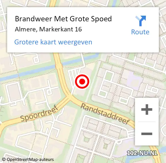 Locatie op kaart van de 112 melding: Brandweer Met Grote Spoed Naar Almere, Markerkant 16 op 6 oktober 2021 16:17