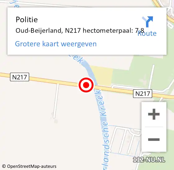 Locatie op kaart van de 112 melding: Politie Oud-Beijerland, N217 hectometerpaal: 7,8 op 6 oktober 2021 16:39