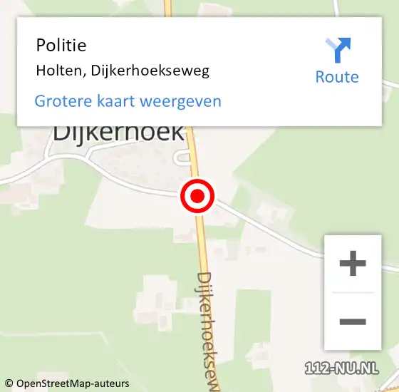 Locatie op kaart van de 112 melding: Politie Holten, Dijkerhoekseweg op 6 oktober 2021 16:49