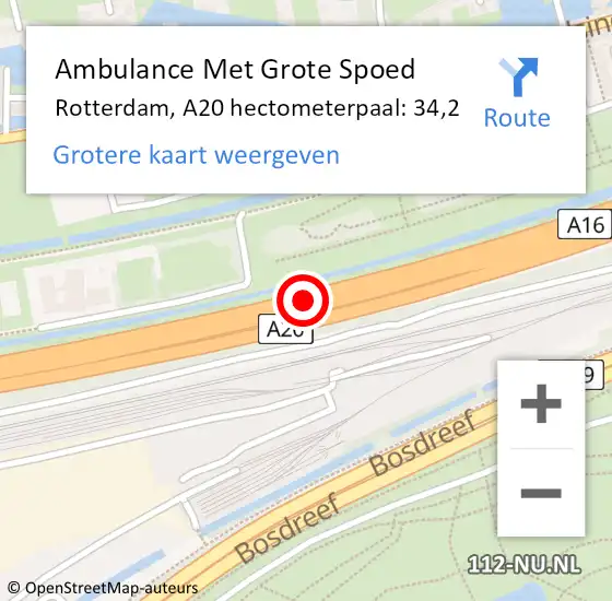 Locatie op kaart van de 112 melding: Ambulance Met Grote Spoed Naar Rotterdam, A20 hectometerpaal: 34,2 op 6 oktober 2021 17:00