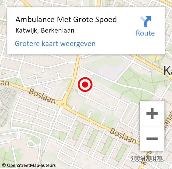 Locatie op kaart van de 112 melding: Ambulance Met Grote Spoed Naar Katwijk, Berkenlaan op 6 oktober 2021 17:18