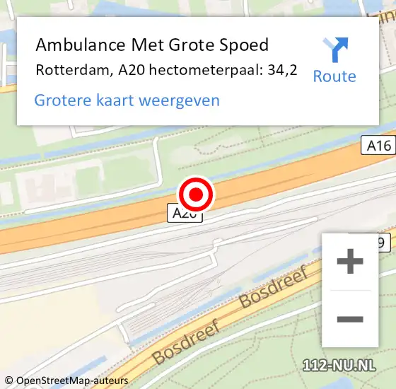 Locatie op kaart van de 112 melding: Ambulance Met Grote Spoed Naar Rotterdam, A20 hectometerpaal: 34,2 op 6 oktober 2021 17:18