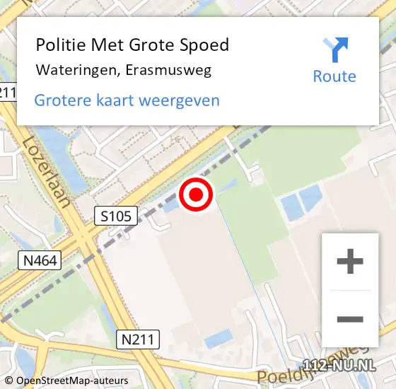 Locatie op kaart van de 112 melding: Politie Met Grote Spoed Naar Wateringen, Erasmusweg op 6 oktober 2021 17:19