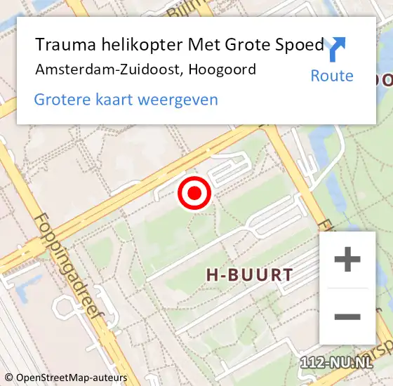 Locatie op kaart van de 112 melding: Trauma helikopter Met Grote Spoed Naar Amsterdam-Zuidoost, Hoogoord op 6 oktober 2021 17:19