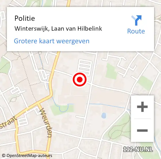 Locatie op kaart van de 112 melding: Politie Winterswijk, Laan van Hilbelink op 6 oktober 2021 17:26