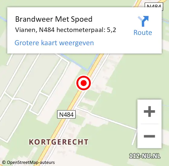 Locatie op kaart van de 112 melding: Brandweer Met Spoed Naar Vianen, N484 hectometerpaal: 5,2 op 6 oktober 2021 17:57