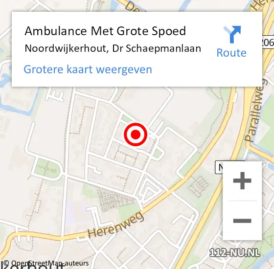 Locatie op kaart van de 112 melding: Ambulance Met Grote Spoed Naar Noordwijkerhout, Dr Schaepmanlaan op 6 oktober 2021 18:09