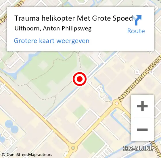 Locatie op kaart van de 112 melding: Trauma helikopter Met Grote Spoed Naar Uithoorn, Anton Philipsweg op 6 oktober 2021 18:13