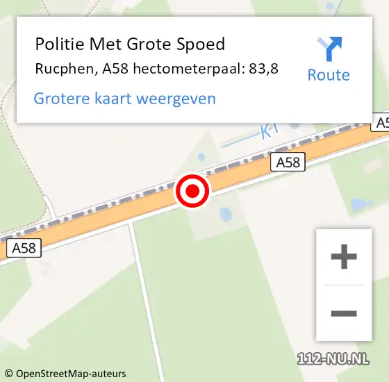 Locatie op kaart van de 112 melding: Politie Met Grote Spoed Naar Rucphen, A58 hectometerpaal: 83,8 op 6 oktober 2021 18:23