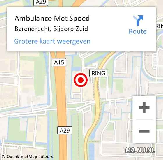 Locatie op kaart van de 112 melding: Ambulance Met Spoed Naar Barendrecht, Bijdorp-Zuid op 6 oktober 2021 18:29