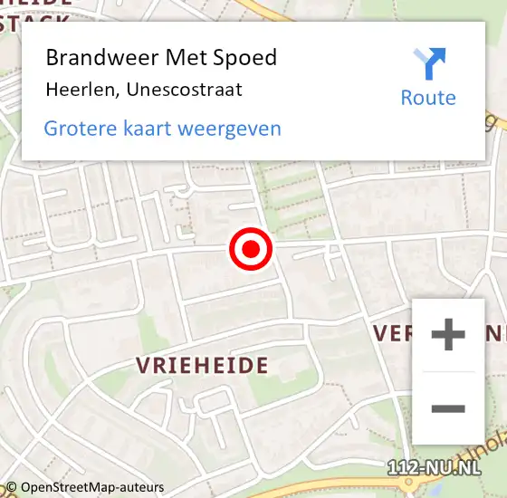 Locatie op kaart van de 112 melding: Brandweer Met Spoed Naar Heerlen, Unescostraat op 6 oktober 2021 18:40