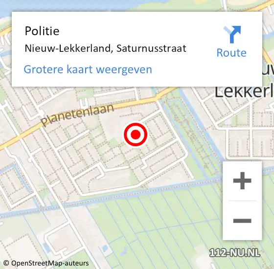 Locatie op kaart van de 112 melding: Politie Nieuw-Lekkerland, Saturnusstraat op 6 oktober 2021 19:01