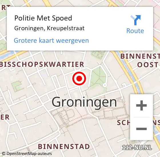 Locatie op kaart van de 112 melding: Politie Met Spoed Naar Groningen, Kreupelstraat op 6 oktober 2021 19:20