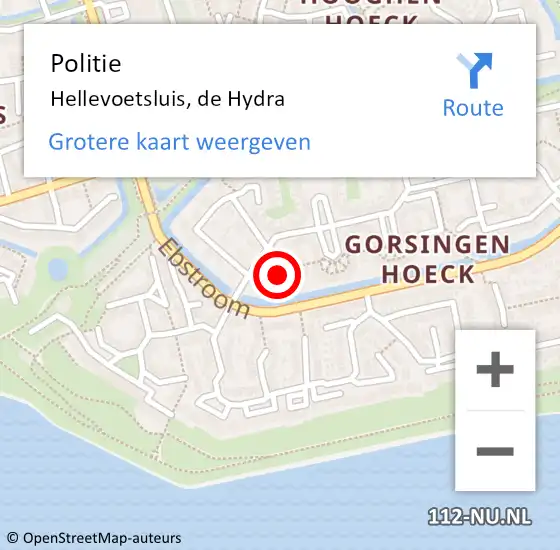 Locatie op kaart van de 112 melding: Politie Hellevoetsluis, de Hydra op 6 oktober 2021 20:09