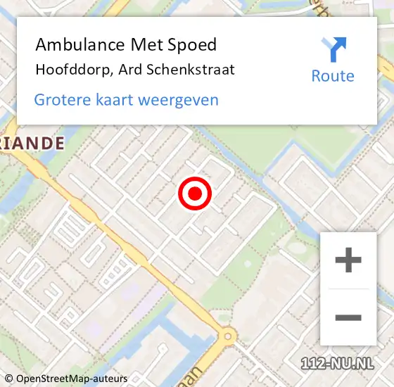 Locatie op kaart van de 112 melding: Ambulance Met Spoed Naar Hoofddorp, Ard Schenkstraat op 6 oktober 2021 20:11