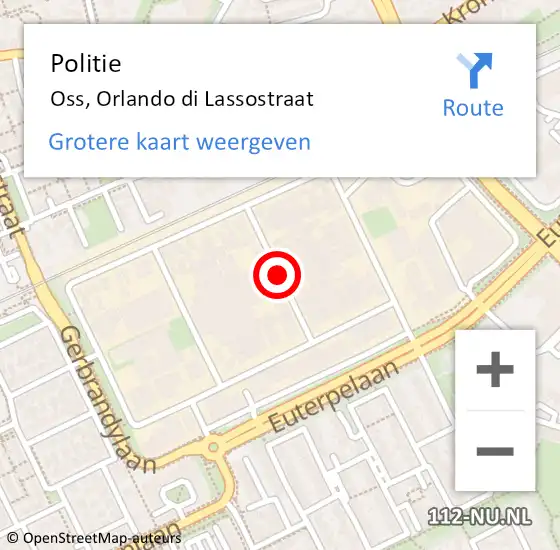 Locatie op kaart van de 112 melding: Politie Oss, Orlando di Lassostraat op 6 oktober 2021 20:11