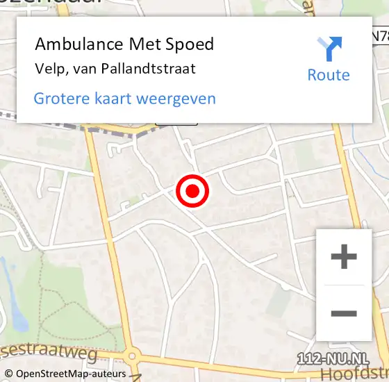 Locatie op kaart van de 112 melding: Ambulance Met Spoed Naar Velp, van Pallandtstraat op 6 oktober 2021 20:13