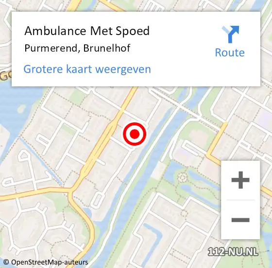 Locatie op kaart van de 112 melding: Ambulance Met Spoed Naar Purmerend, Brunelhof op 6 oktober 2021 20:49