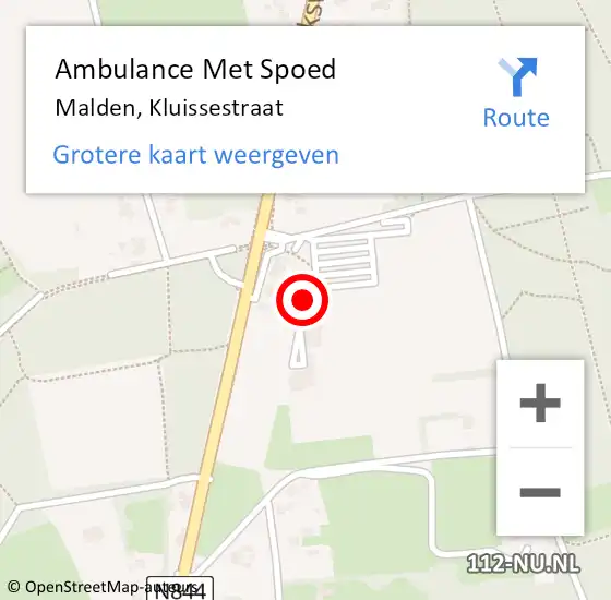 Locatie op kaart van de 112 melding: Ambulance Met Spoed Naar Malden, Kluissestraat op 6 oktober 2021 21:00