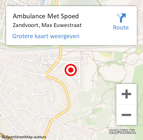 Locatie op kaart van de 112 melding: Ambulance Met Spoed Naar Zandvoort, Max Euwestraat op 6 oktober 2021 21:03
