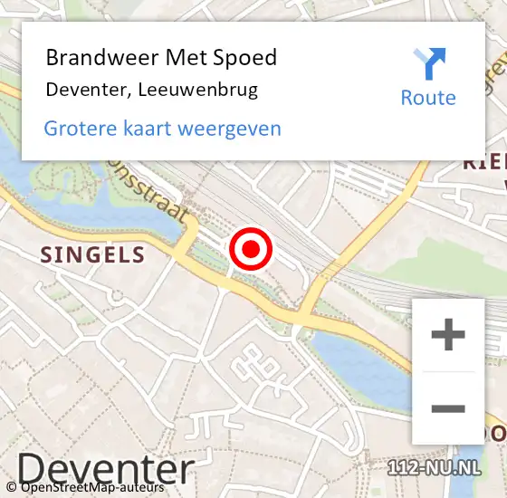 Locatie op kaart van de 112 melding: Brandweer Met Spoed Naar Deventer, Leeuwenbrug op 6 oktober 2021 21:48