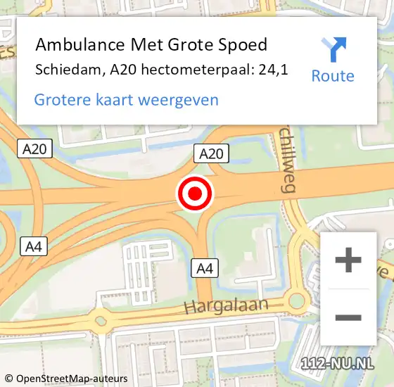 Locatie op kaart van de 112 melding: Ambulance Met Grote Spoed Naar Schiedam, A20 hectometerpaal: 24,1 op 6 oktober 2021 22:18