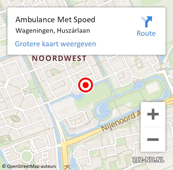 Locatie op kaart van de 112 melding: Ambulance Met Spoed Naar Wageningen, Huszárlaan op 6 oktober 2021 22:53