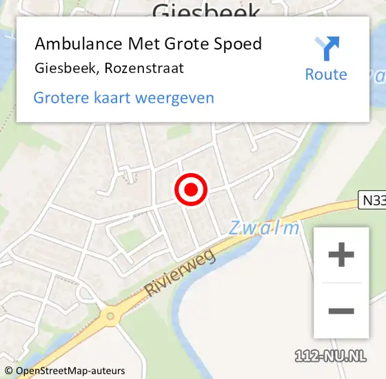 Locatie op kaart van de 112 melding: Ambulance Met Grote Spoed Naar Giesbeek, Rozenstraat op 6 oktober 2021 23:28