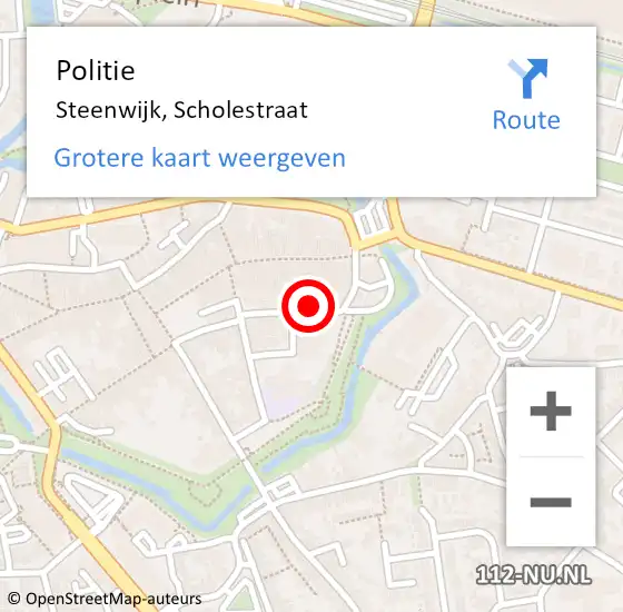 Locatie op kaart van de 112 melding: Politie Steenwijk, Scholestraat op 7 oktober 2021 00:03