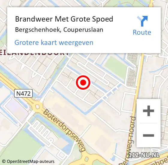 Locatie op kaart van de 112 melding: Brandweer Met Grote Spoed Naar Bergschenhoek, Couperuslaan op 7 oktober 2021 01:38