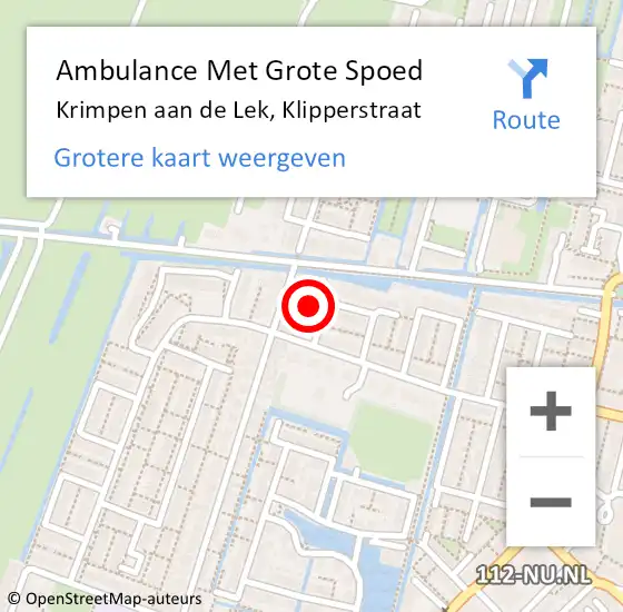 Locatie op kaart van de 112 melding: Ambulance Met Grote Spoed Naar Krimpen aan de Lek, Klipperstraat op 7 oktober 2021 02:12