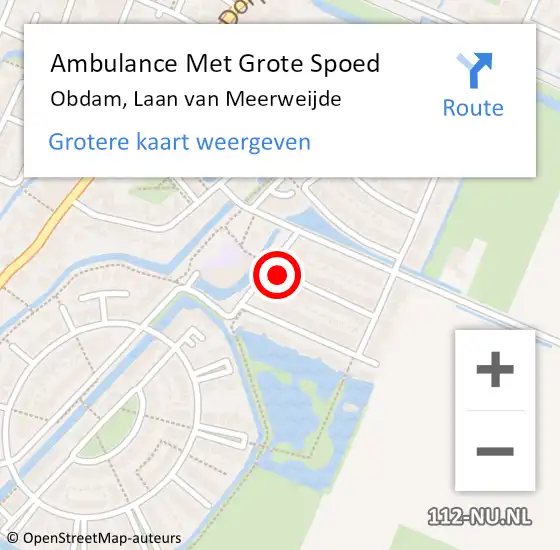 Locatie op kaart van de 112 melding: Ambulance Met Grote Spoed Naar Obdam, Laan van Meerweijde op 7 oktober 2021 06:23